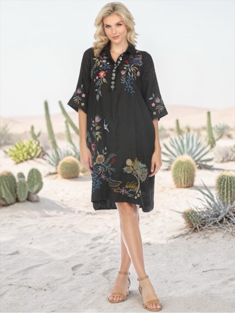 JOHNNY WAS Women’s Install Henley Kimono Sleeve Slip Dress Size Small